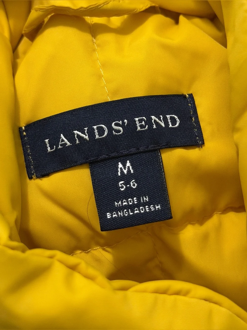 Lands' End 5/6 MEDIUM Yellow Down Filled Snap Front Puff Vest